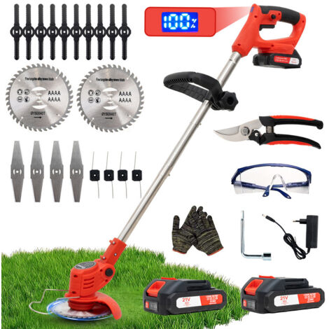 Decespugliatore a Batteria, Decespugliatore Elettrico a Batteria, dotato di 2 batterie e 4 lame, Tosaerba a batteria Tosaerba Pieghevole da 800W,adatto per tagliare l'erba di prati e cespugli