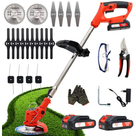 Tosaerba a batteria, Dotato di due batterie da 21 V, 4 lame, tosaerba triplo pieghevole, tosaerba da giardino a batteria per prati, arbusti e cespugli.