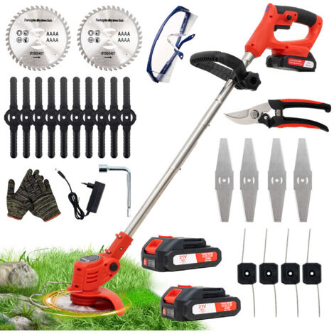 Akku-Elektro-Entaster, kabelloser Rasentrimmer mit klappbarem Griff, inklusive 2 Batterien und 4 Messertypen, verstellbarer Griff, Kantenschneider für die Gartenpflege