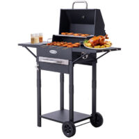 HOMAVO Holzkohlegrill, Grillfläche: 45×32 cm, emaillierter Hauptrost, seitliche Ablage