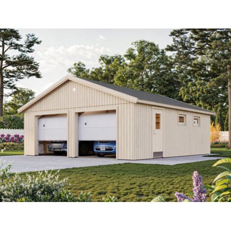 Abri de jardin en bois Andre 44,7 m2 porte sectionnelle Naturel