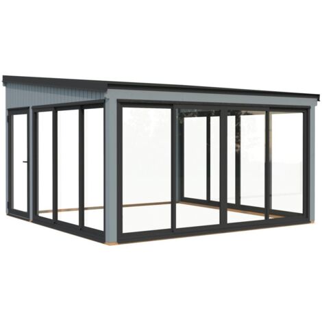 Abri de jardin en bois Lumi 16,6 m2 Slide Plus Peint gris clair (1/5)