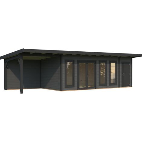 Abri de jardin en bois Aurelia 19,2+7,9 m2 Peint gris foncé + anthracite