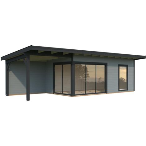 Abri de jardin en bois Andrea 17,1+7,9 m2 Slide Plus Peint gris clair + anthracite (1/5)
