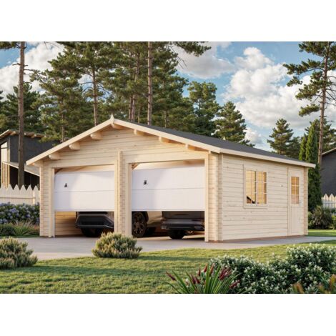 Garage en bois Roger 28,4 m2 porte sectionnelle Naturel