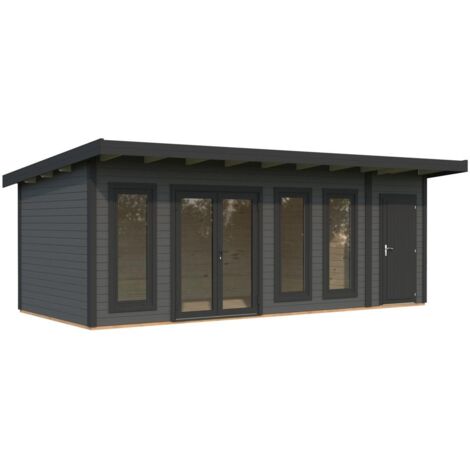 Abri de jardin en bois Aurelia 19,2 m2 Peint gris foncé + anthracite (1/5)