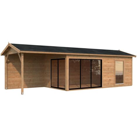 Abri de jardin en bois Amanda 17,1+7,8 m2 Slide Plus Traité Marron (1/5)