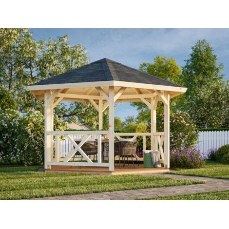 Abri de jardin en épicéa massif 9,9 m² – Poteaux lamellé-collé – Toit en voliges bois 19 mm – Structure ouverte avec rambardes croisillonnées – Palmako (1/5)