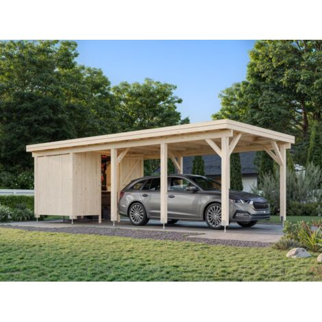 Garage en bois  Karl 23,1 m2 avec abri extension Traité Translucide (1/5)