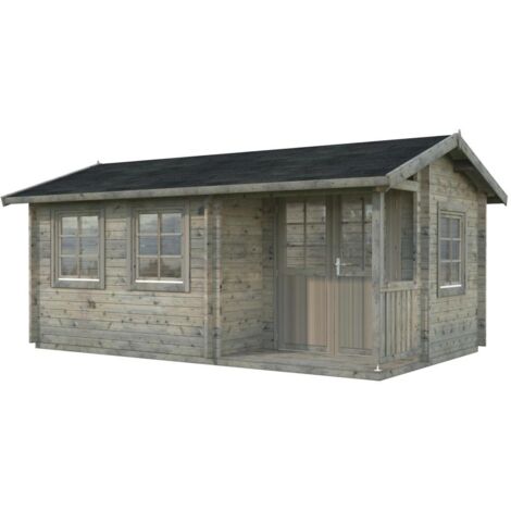 Abri de jardin en bois Susanna 12,4 m2 Traité Gris (1/5)