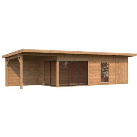 Abri de jardin en bois Andrea 21,1+7,9 m2 Slide Traité Marron (1/5)