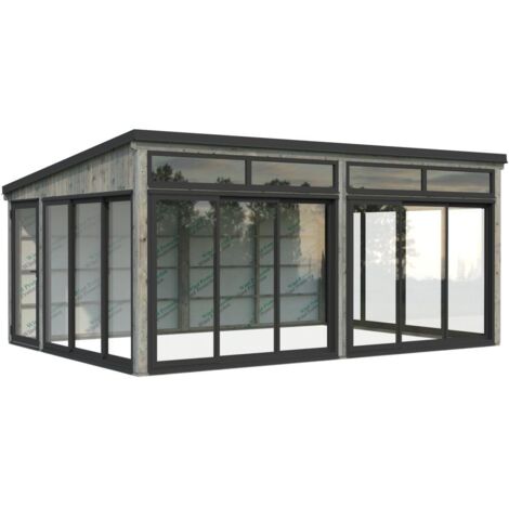 Abri de jardin en bois Saga 23,3 m2 Slide Plus Traité Gris (1/5)