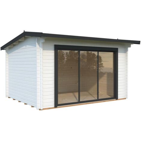 Abri de jardin en bois Ines 11,1 m2 Slide Peint blanc + anthracite (1/5)