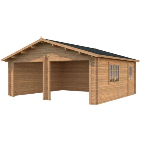 Garage en bois Roger 28,4 m2 kit Traité Marron