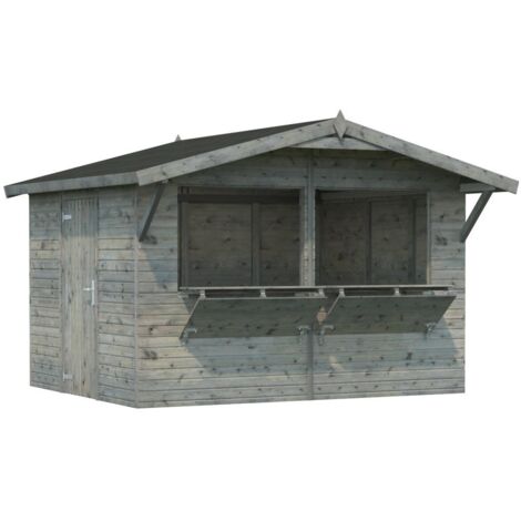 Abri de jardin en bois Stella 8,2 m2 Traité Gris (1/4)