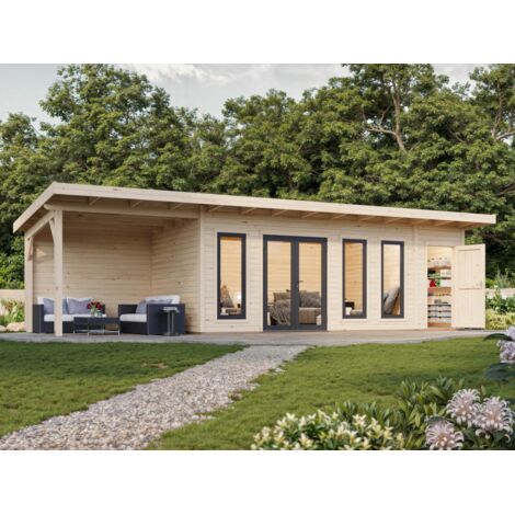 Abri de jardin en bois Aurelia 19,2+7,9 m2 Traité Translucide (1/5)