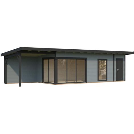 Abri de jardin en bois Andrea 21,1+7,9 m2 Slide Plus Peint gris clair + anthracite (1/5)
