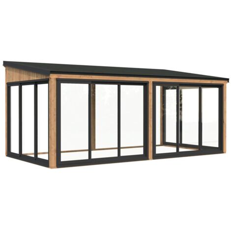 Abri de jardin en bois 16,2 m² – Parois vitrées coulissantes aluminium – Vitrage trempé – Structure en épicéa nordique certifié FSC – Palmako (1/5)