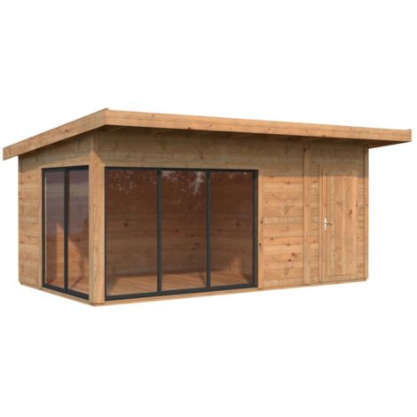 Abri de jardin en bois Andrea 15,2 m2 Slide Traité Marron (1/5)
