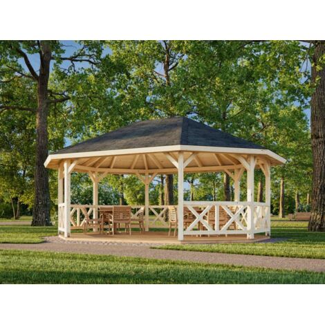 Abri de jardin en épicéa massif 25m² – Structure ouverte avec rambardes croisillonnées – Toiture en voliges bois 19mm – Montage en kit – Palmako (1/5)