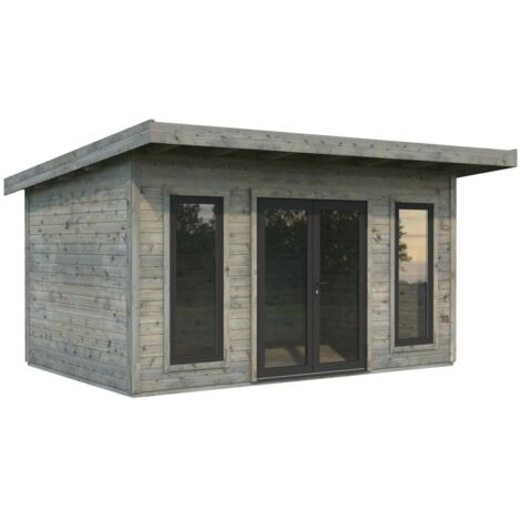 Abri de jardin en bois Aurelia 12,7 m2 Traité Gris (1/4)