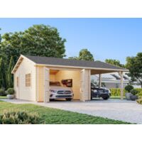 Garage en bois Roger 19,0+16,2 m2 porte bois Naturel
