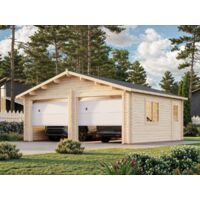 Garage en bois 28,4 m² – 2 portes sectionnelles – Structure en madriers 44 mm – Accès facile et sécurisé – Palmako