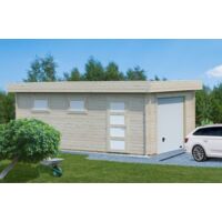 Garage en bois 19m² avec porte sectionnelle – Madriers 44mm – Pour abriter véhicule et matériel – Dimensions 360 × 550cm – Palmako