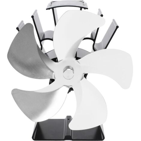 Ventilateur de poêle à bois 5 pales cheminée Base trapézoïdale verticale alimenté par la chaleur Circulation chaude Portable thermique pour la maison Camp argent (1/5)
