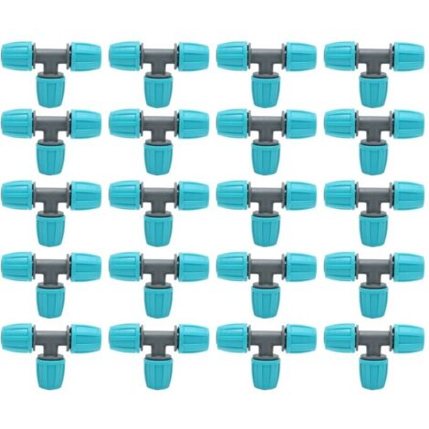 Lot de 20 té tuyau connecteur 16mm en PE – Raccord rapide pour irrigation – Dimensions 9.3x6 cm – Résistant à l'usure et à la corrosion