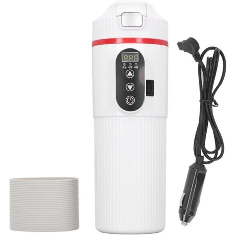 Bouilloire électrique de voiture 500ml, tasse chauffante en acier inoxydable, affichage Intelligent de la température, tasse avec allume-cigare blanc
