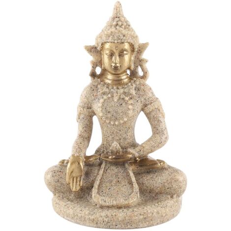 Statue de bouddha assis en méditation, figurine sculptée, artisanat pour la décoration de la maison, ornement (B doré) (1/5)