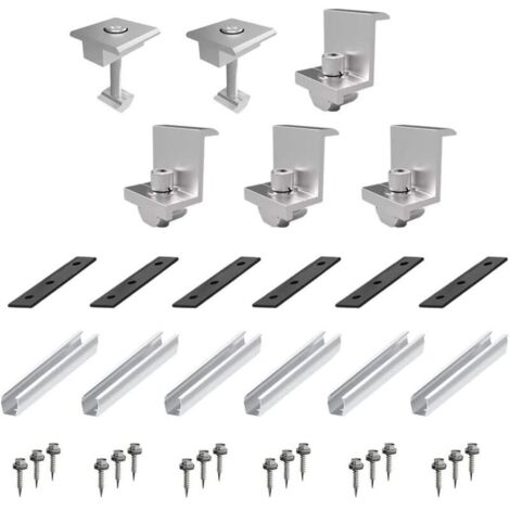 Support de montage pour panneaux solaires – Alliage aluminium AL6005-T5 – Résistance à la corrosion et UV – 6 mini rails et accessoires inclus (1/5)