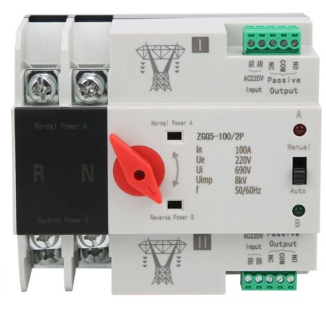 Commutateur de transfert automatique à double puissance, contrleur bidirectionnel ininterrompu ZGQ5-100/2P 220V
