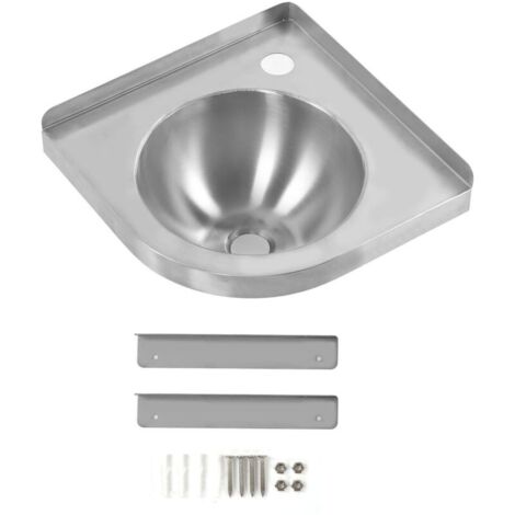 Lavabo triangulaire d'angle 30,5x30,5cm – Acier inoxydable 304 – Finition brossée – Installation murale pour cuisine et salle de bains (1/5)