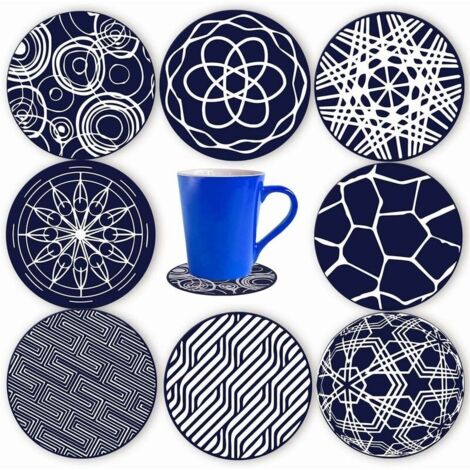 Lot de 8 dessous de verre ronds en silicone bleu 10 cm (1/5)