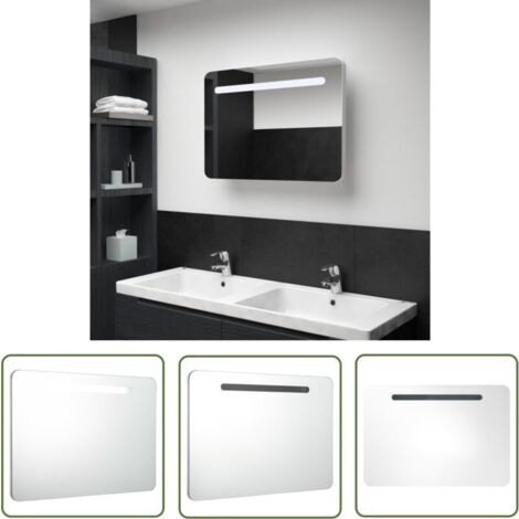 The Living Store Armoire de salle de bain à miroir LED 80x9,5x55 cm - Meuble De Salle De Bain - Armoire De Salle De Bain - Miroir LED - Éclairage De Beauté - Rangement Salle De Bain (1/5)