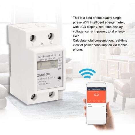 Compteur d'énergie intelligent monophasé sur rail DIN, consommation électrique (kWh/wattmètre), compatible avec l'application Smartlife/Tuya, compatible avec Alexa et Home (1/5)