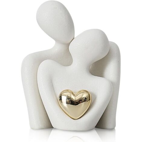 Statuette romantique de couple, figurine d'amour en céramique blanche, sculpture moderne cadeau pour anniversaire de mariage