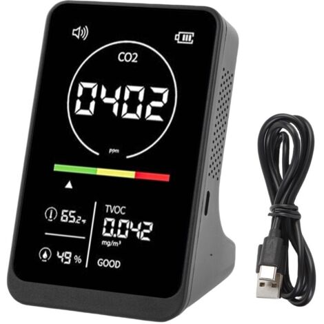 Détecteur de qualité de l'air 4 en 1, testeur de température et d'humidité CO2 TVOC avec rappel sonore pour maison, serre et voiture