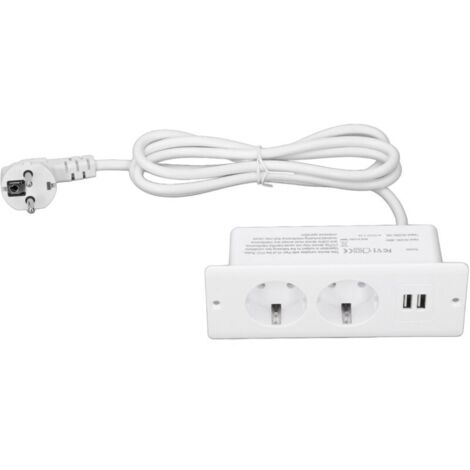 Prise de courant intégrée 2 ports USB 10 A, prise de bureau encastrée dans un hub avec câble de 1,5 m (1/5)