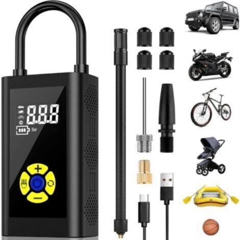 Compresseur à Air Portatif,Version Gonfleur Pneus Voiture Pompe a Velo Mini Compresseur de Voiture écran LCD Numérique, 150PSI, Type-C Charge 2000mAh avec Lampe LED (1/5)