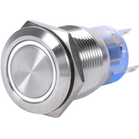 19mm 12-24V étanche en acier inoxydable autobloquant verrouillage bouton poussoir interrupteur LED blanche