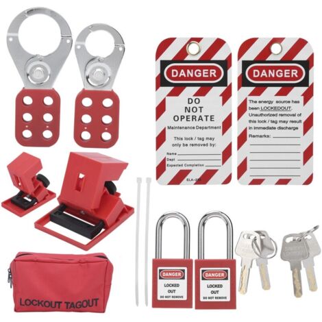 Kit de verrouillage multifonctionnel avec étiquette d'avertissement à loquet, cadenas rouge de sécurité Portable (1/5)