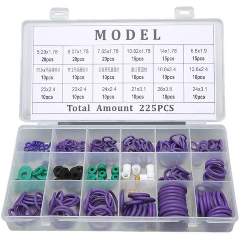 Jeu de joints toriques pour climatiseur de voiture, assortiment de 14 tailles avec entretoise de rondelle, pour l'industrie des machines et la maison, 225 pièces