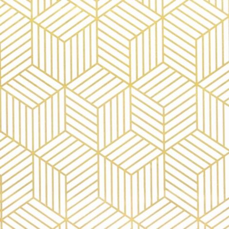 Papier peint autocollant à rayures géométriques de l'hexagone doré - Papier peint autocollant - Pour meubles - Doré et blanc - 45 x 500 cm - Papier cadeau de Noël (1/5)