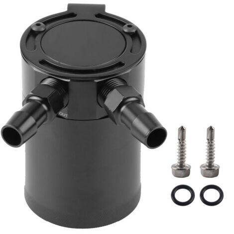 Récupérateur d'huile à déflecteur compact universel en alliage d'aluminium, 2 ports, noir