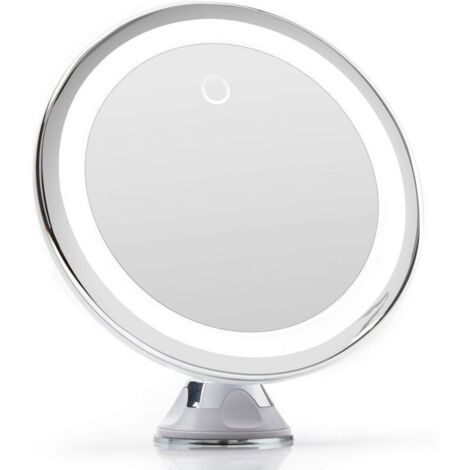 Miroir grossissant 10x lumineux LED – 14 lampes – Fixation ventouse – Éclairage naturel dimmable pour maquillage et toilettage (1/5)