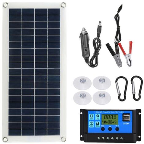 Kit de panneau solaire flexible 20 W, interface de chargement USB avec commutateur 12 V, panneau solaire avec contrôleur 300 W, cellules solaires étanches, pour téléphone, camping-car, voiture