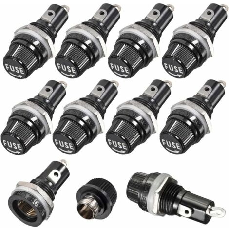 10 pièces 5 x 20mm Porte Fusible AC 10A 250V Noir Porte Fusible à Capuchon à Vis, Porte Fusible à Capuchon à Vis Monté sur Panneau
